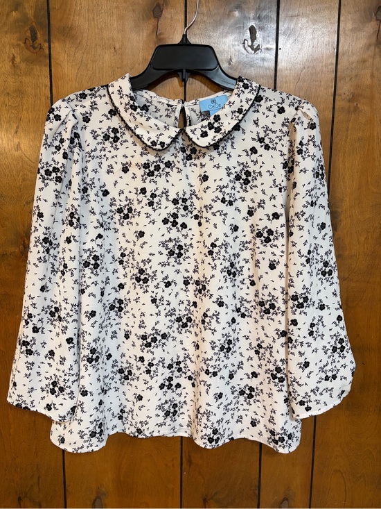 CeCe Tops - CeCe Black on White Floral Peter Pan Collar Blouse